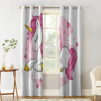Sevimli Pembe Büyülü Unicorn Pencere Tedavi Perde Oturma Odası Otel için Moda Ev Dekor Baskılı Yatak Odası Valance Perdeler