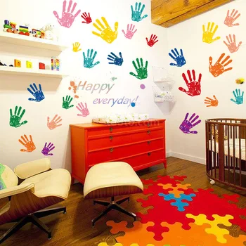 Sevimli Renkli Büyük Parmak İzi Duvar Sticker DIY Anaokulu çocuk Odası Okul Dekoratif Sanat Duvar Dekor Çıkartmaları