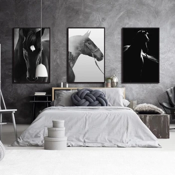 Siyah ve Beyaz At Tuval Boyama duvar sanat dekoru Hayvan At Modern Posterler Baskılar Resimleri için Oturma Odası yatak odası dekoru