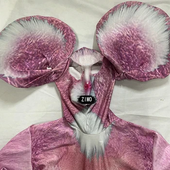 Sıçan Rol Performansı Kostüm adam bayan baskı Streç Cadılar Bayramı tek parça Tulum gece kulübü Cosplay Pembe Tayt Sahne Giyim