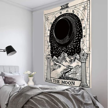 Tarot Kartı Goblen Psychedelic Duvar Asılı Astroloji Kehanet Büyücülük Odası Dekor Yatak Örtüsü Kapak Güneş Ay Duvar Dekor