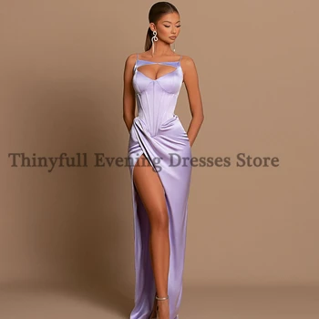 Thinyfull Seksi Mermaid Balo Abiye Lavanta Spagetti Sapanlar Parti Elbise 2023 Yüksek Bölünmüş Gece Kokteyl Elbiseleri Artı Boyutu