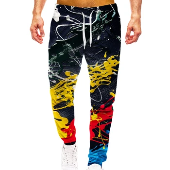 Unisex 3D Desen Spor Gökkuşağı Baskı Pantolon Rahat Renkli Pigment Grafik Pantolon Erkek/Kadın Sweatpants İpli ile