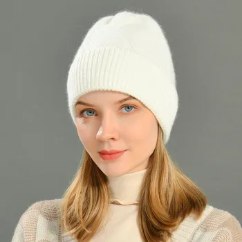 Unisex Düz Renk Kaşmir Bere Kış Blok Desen Gerçek Kürk Pom Pom Kasketleri Kış Şapka Kadınlar İçin Kış Sıcak Skullies