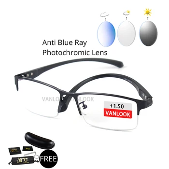 Vanlook fotokromik erkek gözlük okuma mavi ışık engelleme kadın presbiyopik gözlük siyah mavi Metal TR90 gözlük çerçevesi