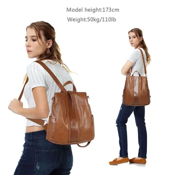 VASCHY Moda Vegan Deri Anti-hırsızlık Kadın Sırt Çantası Bağbozumu Örgü Benzersiz Yumuşak okul çantası Genç Kız için Tasarımcı Çanta