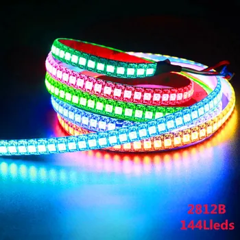WS2812B DC5V su geçirmez LED Piksel şerit ışık 1 m/4 m / 5 m 2812 IC Dahili ayrı ayrı adreslenebilir RGB bant lambası 30/60/144 leds / m