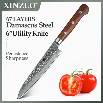 XINZUO 6 İnç Maket Bıçağı Şam Çelik Mutfak Bıçağı Meyve Gülağacı Kolu Newarrive Paslanmaz Çelik Soyma Bıçakları Hediye Kutusu