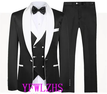 Yakışıklı Bir Düğme Groomsmen Şal Yaka Damat Smokin Erkek Takım Elbise Düğün/Balo En Iyi Blazer ( Ceket+Pantolon+Yelek+Kravat) b507