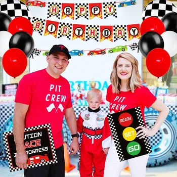 Yarış Arabası Doğum Günü Partisi Dekorasyon Seti Doğum Günü Afiş Damalı Bayrakları Balonlar Çocuklar için Gidelim Yarış Parti Malzemeleri