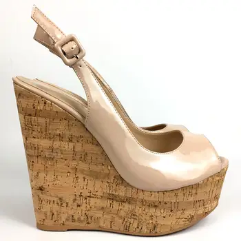 Yaz kadın Kama Sandalet Slingback Peep Toe Yüksek Topuklu platform ayakkabılar Bayanlar Konfor Rahat Ayakkabı Patent Deri
