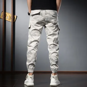 Yaz kamuflajlı kargo pantolon Erkekler Moda Streetwear Gri Slim Fit Pantolon Rahat Çok Cepler İpli Joggers