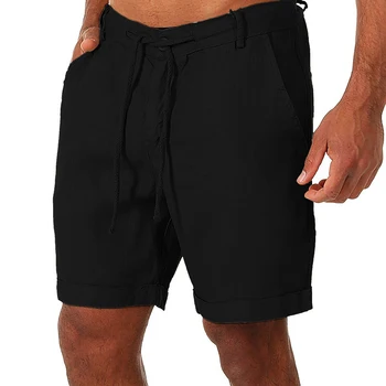 Yeni Rahat erkek Şort Moda Keten Şort Erkekler Keten Düz Renk kısa Pantolon Erkek Yaz Plaj Nefes Kısa Homme