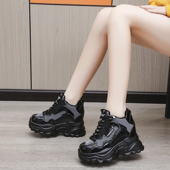 Yeni Tıknaz rahat ayakkabılar Kadın deri sneakers Kış Eğitmenler Platformu Sıcak kar ayakkabıları 8 CM Gizli Topuklu Açık Spor Baba Ayakkabı