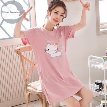 Yeni varış Örme Pamuk kadın Uyku Salonu Elbise Büyük Kızlar Sevimli Pijama Gecelikler Sleepshirts Gecelik Gömlek Gecelik