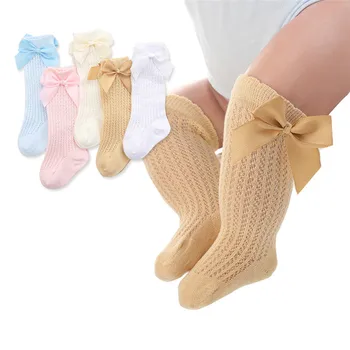 Yenidoğan Toddler Bebek Kız Çorap Düz Renk Yay Prenses Çorap Sevimli Uzun Tüp Patik Kaymaz Diz Yüksek Çorap 0-3 Yıl