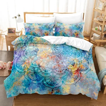Yorgan yatak örtüsü seti, Elle Çizilmiş Çiçek Girdap Yaprakları ile Oryantal Retro Yeşil nevresim takımı Yumuşak 2/3 adet Polyester Nevresim
