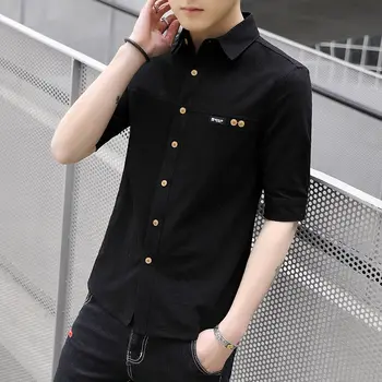 Yüksek Kaliteli Kısa Kollu Gömlek erkek Yaz Kore Trend Gençlik İnce Pamuklu Orta Kollu Gömlek erkek üst Giysi