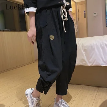 Çin Geleneksel Rahat Gevşek Kadın Hanfu Siyah Tops Set Harajuku Eski Çin Tarzı Vinç Nakış Kısa Kollu Tang Takım Elbise