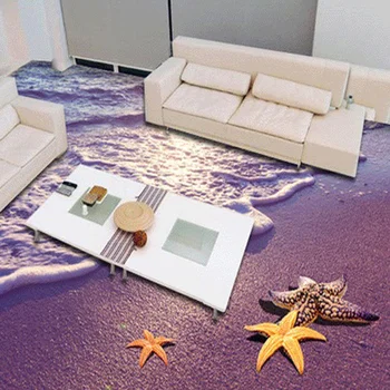 Özel Fotoğraf Duvar Kağıdı 3D Plaj Okyanus Dalgası Denizyıldızı Oturma Odası Banyo zemin çıkartmaları Su Geçirmez Kendinden yapışkanlı Duvar Kağıdı Duvar