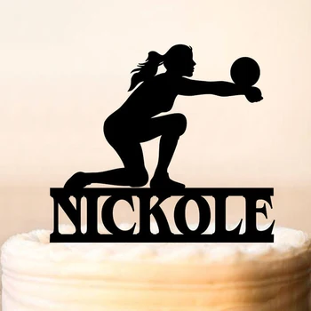Özel Kişiselleştirilmiş Adı Voleybol Doğum Günü Pastası Topper, Voleybol Parti Dekor İçin Doğum Günü, Voleybol Kız Siluet