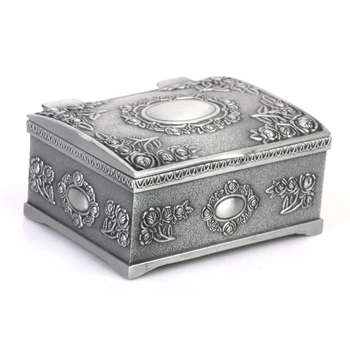 Şık moda hazine sandıkları şekil teneke takı yüzük kutusu hediye durumda antika gümüş